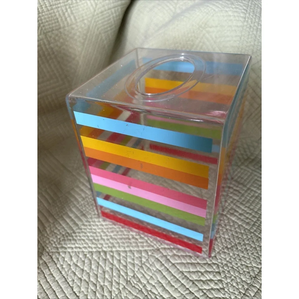 Clear Acrylic Rainbow Stripe Wastebasket Tissue Box Cover Bathroom Set